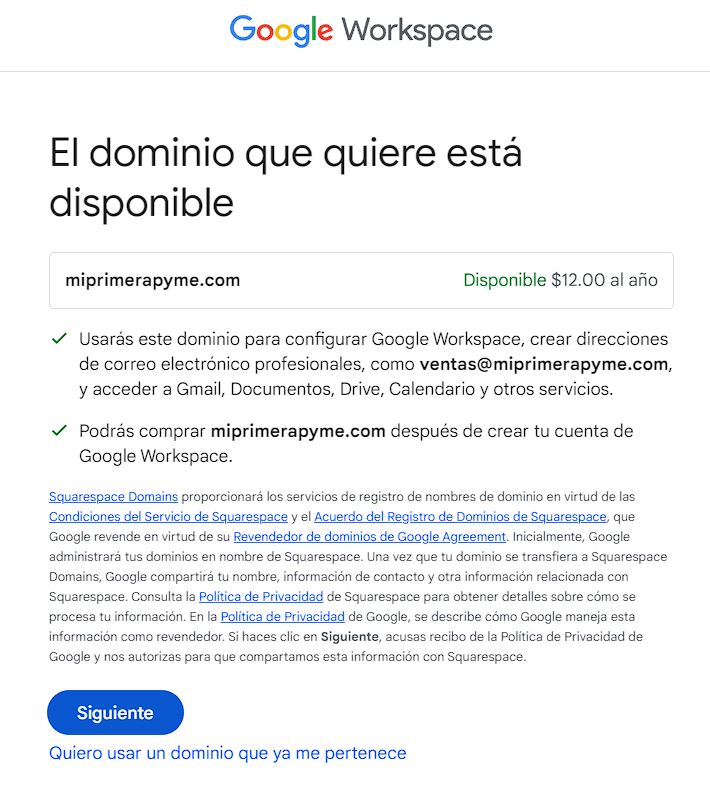 Google workshop Valores del dominio elegido